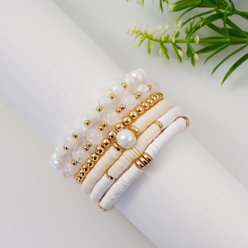 Aigrnc Boho Beaded Stretch Bracelets For Women Stackable Crystal Gold Plated Beaded Bracelets Set Trendy Handmade Friendship Braeclet Jewelry Gifts - Image 3